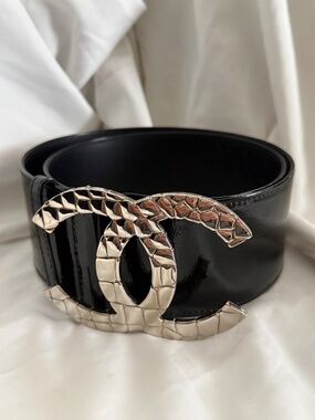 CHANLE Patent Leather CC Wide Waist Belt 90/36